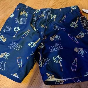 NWT Miller Lite Blue 7” Swim Shorts with Tropical Print